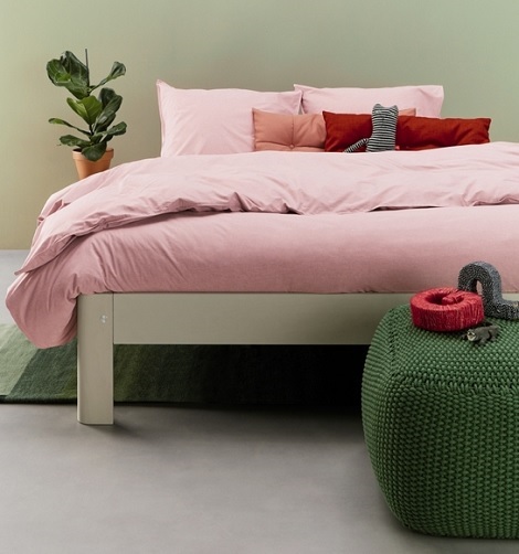 Auping Chambray overtrek coral,bleu grey ,mauve,maat 140,200,240,260 cm satijn