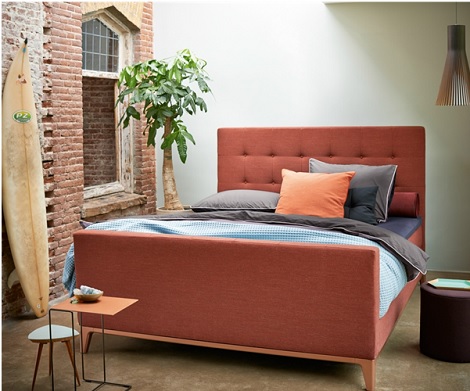 Auping Criade boxspring Square hoofdbord met knopen,topper,voetbord,oranje stof