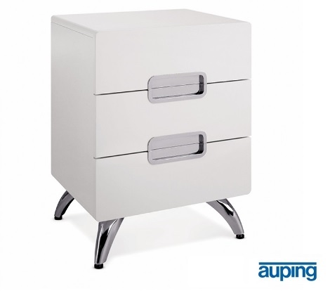 Auping nachtkast retro, sierpoot,wit twee of drie laden 43,5, 59 cm.hoog