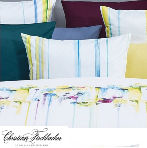 Christian Fischbacher Masterpiece, Rush A58F64 overtrek satijn uni,streep,bloem Kleur:wit, groen,geel,blauw