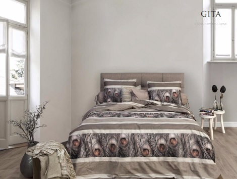 HNL flanel overtrek Gita, pauwveer,beige,wit ,bruin ,rood