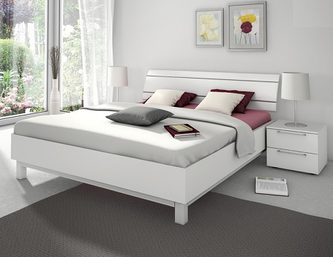 Nolte Sonyo plus ledikant, bed met gebogen hoofdbord, 3 plank,poot vierkant, kleur wit,alu