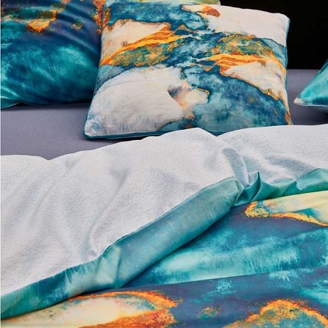 Essenza dekbedovertrek,satijn,Banos,Duvet,cover,bleu,blauw,geel,aqua