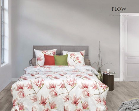 HNL flanel overtrek Flow, tulpenboom, takken,rose,wit