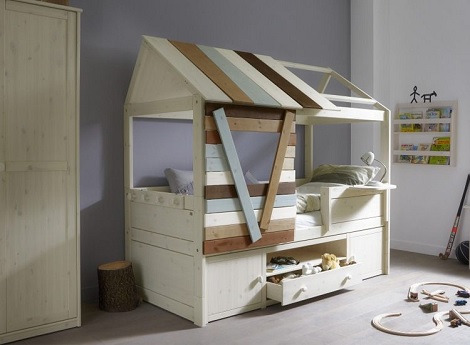 Lifetime boomhut op kajuitbed,90x200 cm.,white wash,slaapkamer,jongenskamer