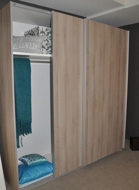 schuifdeurkast vroomshoop Impact 130,200 cm breed, 213 cm hoog,houtkleur grijs eik