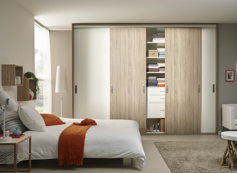 Schuifdeurkast GAROBE Solid, 4 deuren, kleur,grijs eiken,wit,hout