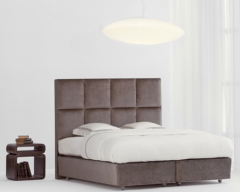 Vispring luxe bed met hoog hoofdbord Atlas, blok,velours stof