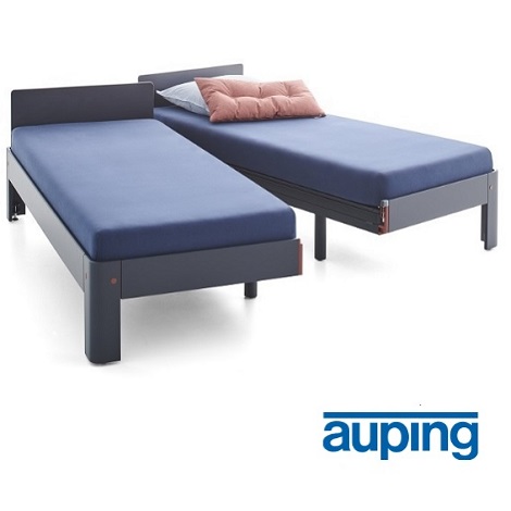 Auping Auronde deelbaar bed op wielen, bedframe Night bleu,alu oogje Burgundy