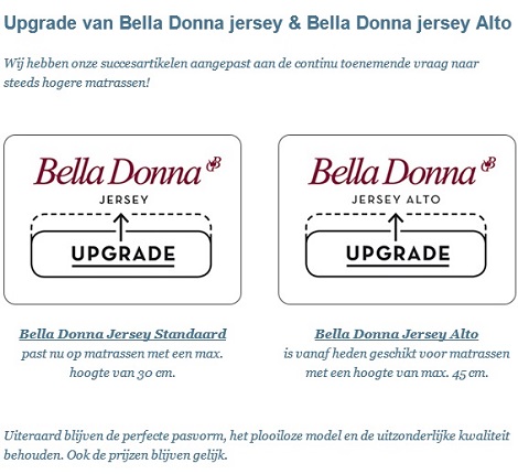 Bella Donna jersey standaard,tot 30 cm. hoog, Alto tot 45 cm. voor hoge matrassen