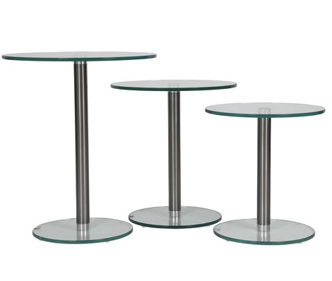 Glas tafel,rond 50 cm. doorsnede,45,50,60,cm hoog,Helderr glas