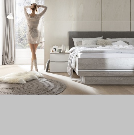 Nolte ledikant wit, grijs eiken, ladekast, bedplint, comforthoogte, tweepersoons bed