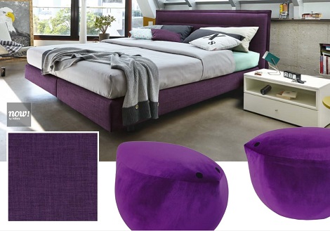Boxspring Now by Hulsta paars design birdy vogel, poef om op te zitten.