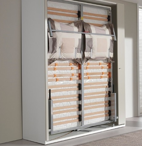 opklapbed,bedkast Base met boekenkast,lattenbodem, wit, beige,draaien
