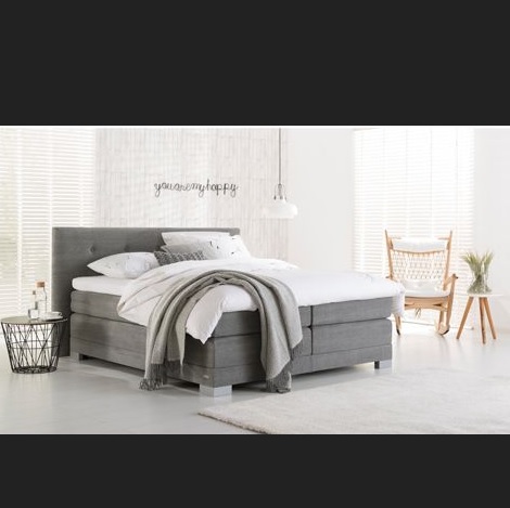 Optisleep boxspring 2000 stof grijs tweepersoonsbed met topper kopen theo bot