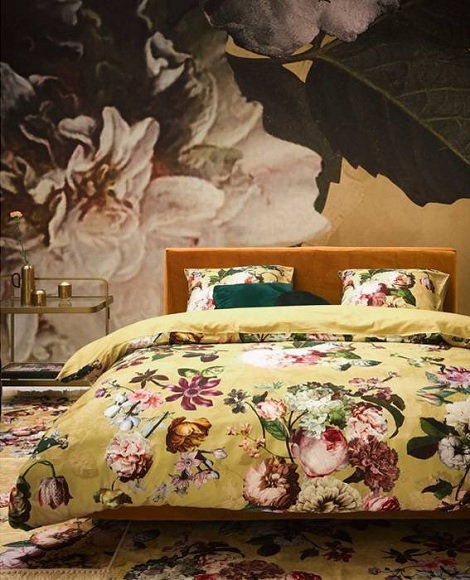 Overtrek Essenza Fleur,bloemen,geel,golden,yellow,eenpersoons,tweepersoons