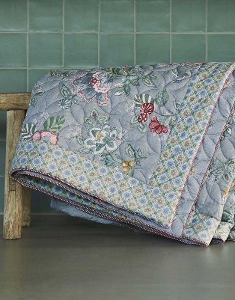 Pip sprei_Berry bird quilt blauw ,eenpersoons, tweepersoons