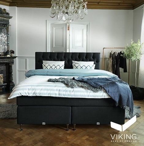  Viking boxspring,gecapitonneerd,genopt Elle,zwart,luxe bed, scandinavisch slapen met latex topper kopen