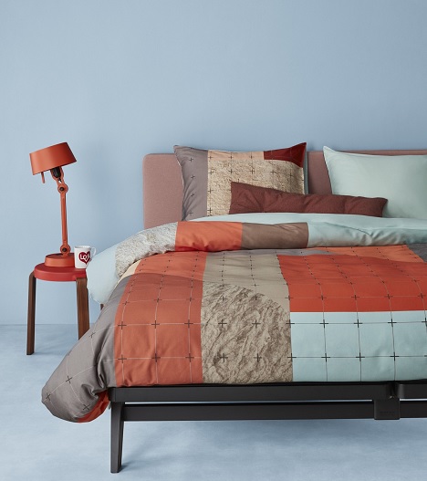 Auping overtrek satijn Nebula Multi, oranje, blauw, taupe, groen, blok, grafisch, litsjumaux