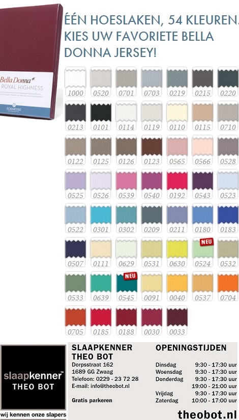 Bella Donna jersey hoeslaken kopen in kleur wit, off white, zwart, antraciet, taupe, rose,rood, groen, geel, blauw, turquoise, grijs