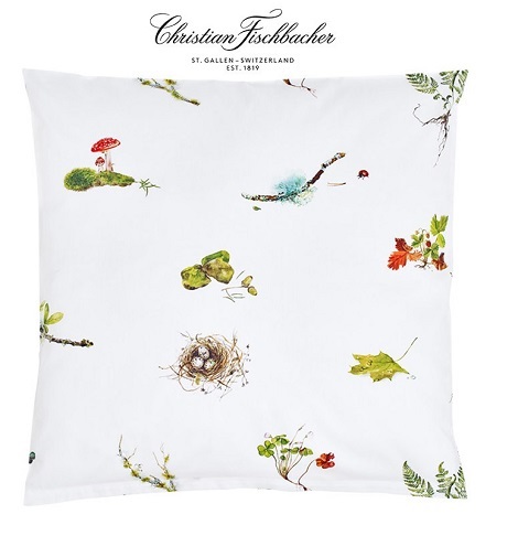 Dekbedovertrek Evergreen, herfst, bladeren, paddenstoel,geel,wit,grijs,groen Christian Fischbacher satijn,luxe kwaliteit