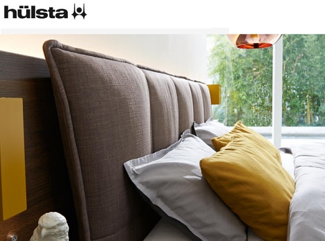 Hulsta Lunis bed met hoofdbord met kussen design stof, detail