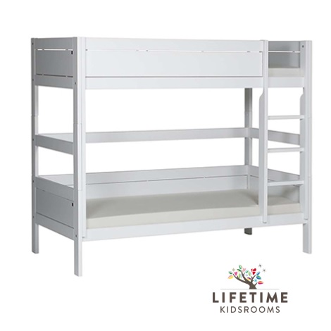 Stapelbed met rechte trap, wit gelakt, hout, whitewash, grey bed, 90x200 cm,lifetime kinderkamer