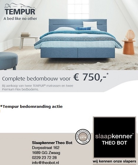 Tempur actie bedomranding Relax voor 750,- euro bij aankoop twee matrassen en twee flex bodems