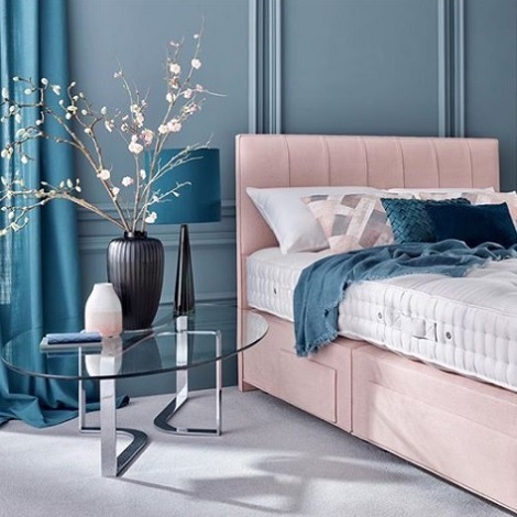 Vispring boxspring met hoofdbord Ceto banen design, stof rose