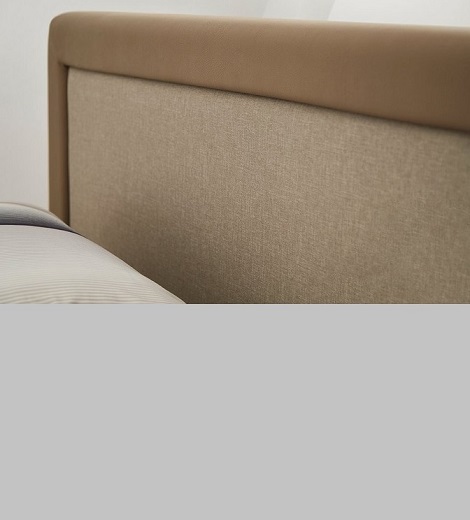 Tempur relax bed met hoofdbord Frame beige stof, bedrand, detail