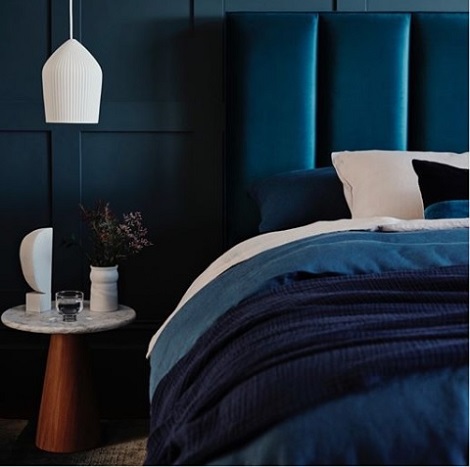 Vispring boxspring hoofdbord Ceto, donkerblauw velours stof, nachtblauw, luxery beds