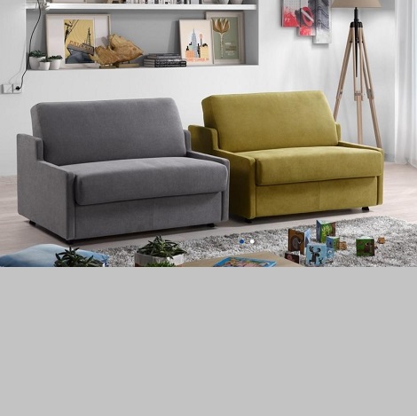slaapbank voor een persoons, 116 breed, bed 83 x 200 cm stof grijs, zwart,geel sofabed Emanti