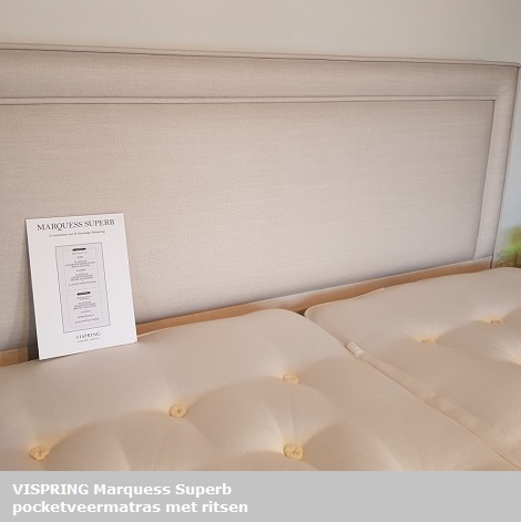 Vispring matras met ritsen, Marquess 90x 210 cm. kopen, hoofdbord Helios, stof off white