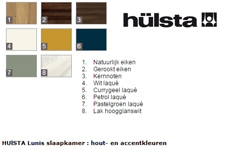 Hulsta_lunis_bed_kast_hout_eiken_noten_kleur_lak_wit_curry_petrol_groen_hoogglans
