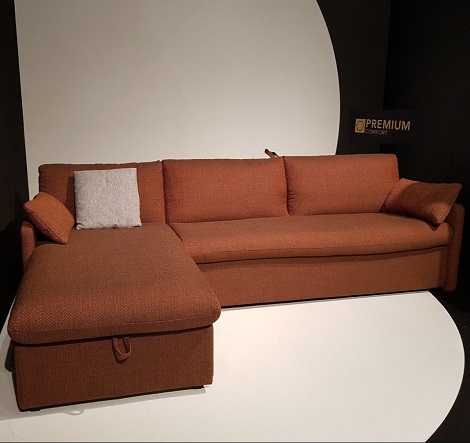 slaapbank met lounge, hoekbank 140x200,opbergruimte, kleur,oranje Premium,sofabank